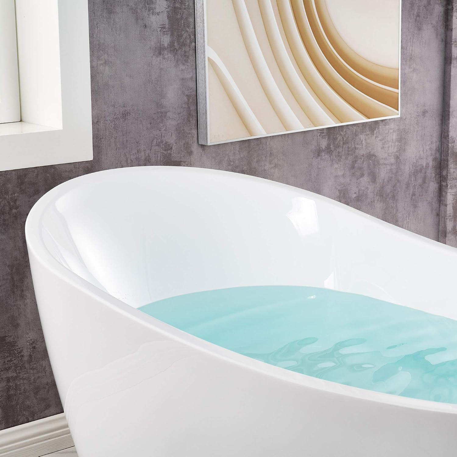WOODBRIDGE 71'Freestanding White Acylic Soaking Bathtub with Brushed Nickel Drain and Overflow,BTA1517 -B/N-Drain &O