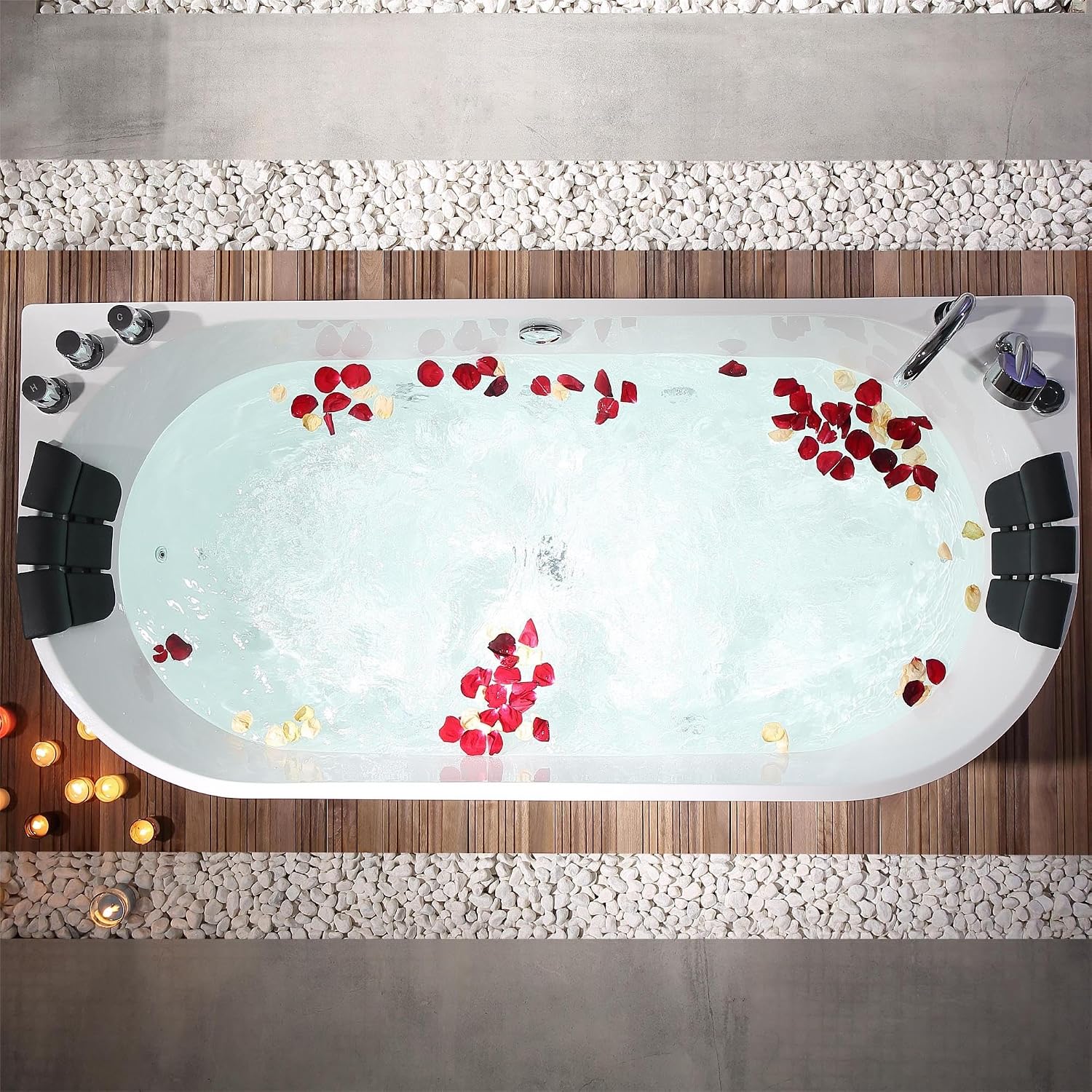 Empava 71 in. Acrylic Freestanding Tub Hydromassage Gracefully Oval Shaped Whirlpool 8 Water Jets Soaking SPA, Double-Ended Massage Bathtub with Two Black Pillow