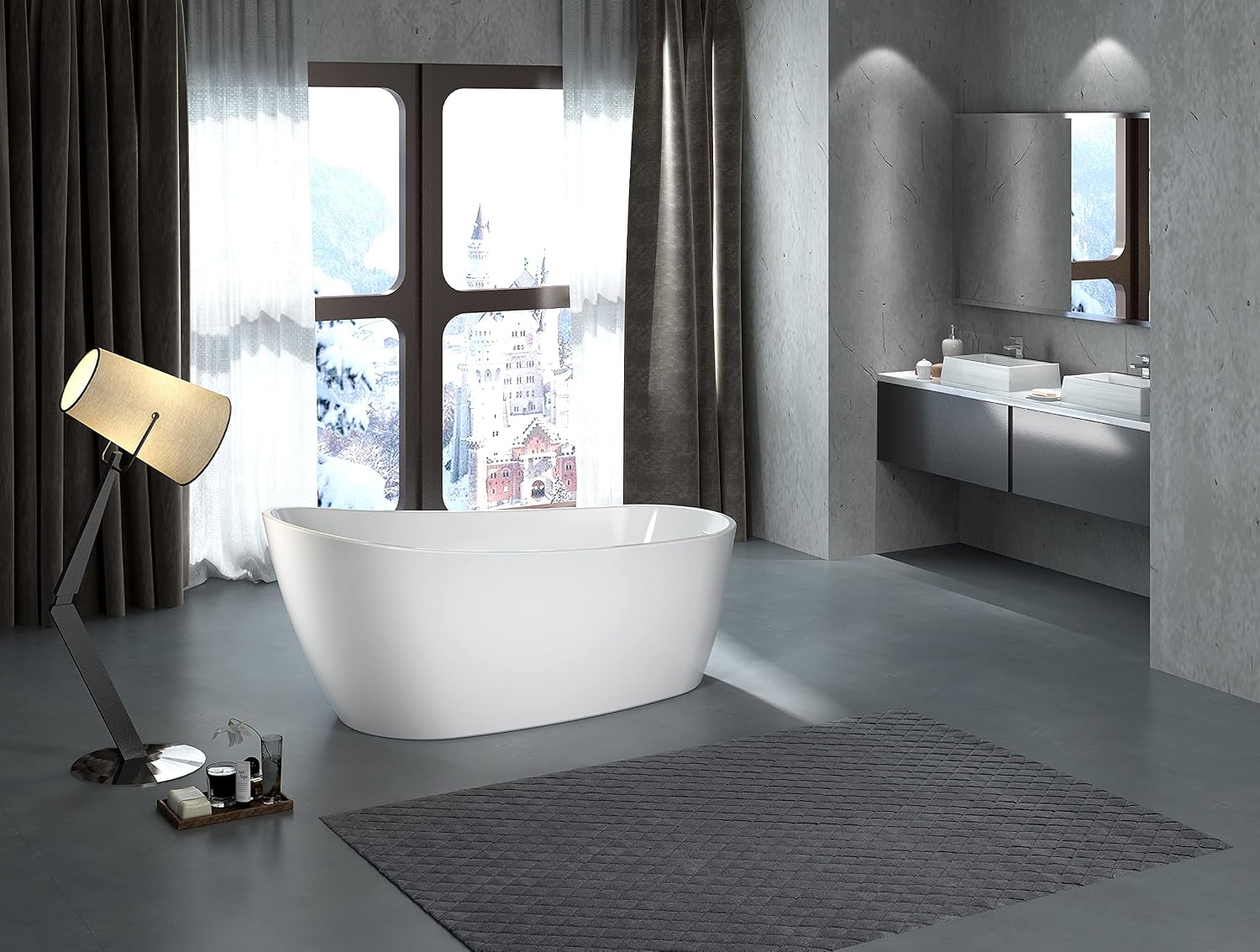 HEATGENE 59' Acrylic Freestanding Bathtub Contemporary Soaking Tub Easy to Install UPC Certified Drain & Overflow Assembly Included - White