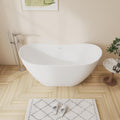 60' Premium Modern Stand Alone Freestanding Bathtubs, Upgraded Acrylic Oval White Soaking Bathroom Tub with CUPC Drain