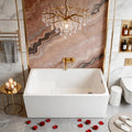 43' Acrylic Freestanding Bathtub with Seat,Deep Bathtub,Rectangle Soaking Tub with Chrome Overflow & Pop-Up Drain, CUPC Certified for Small Bathrooms