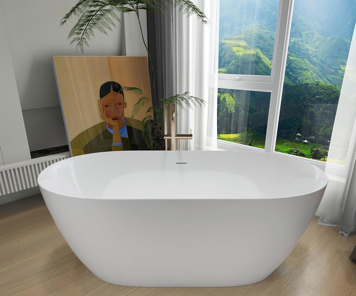 Acrylic Freestanding Contemporary Soaking Tub A25-51 Series 51' Bathtub White Modern Stand Alone Tub with Overflow and Pop-up Drain