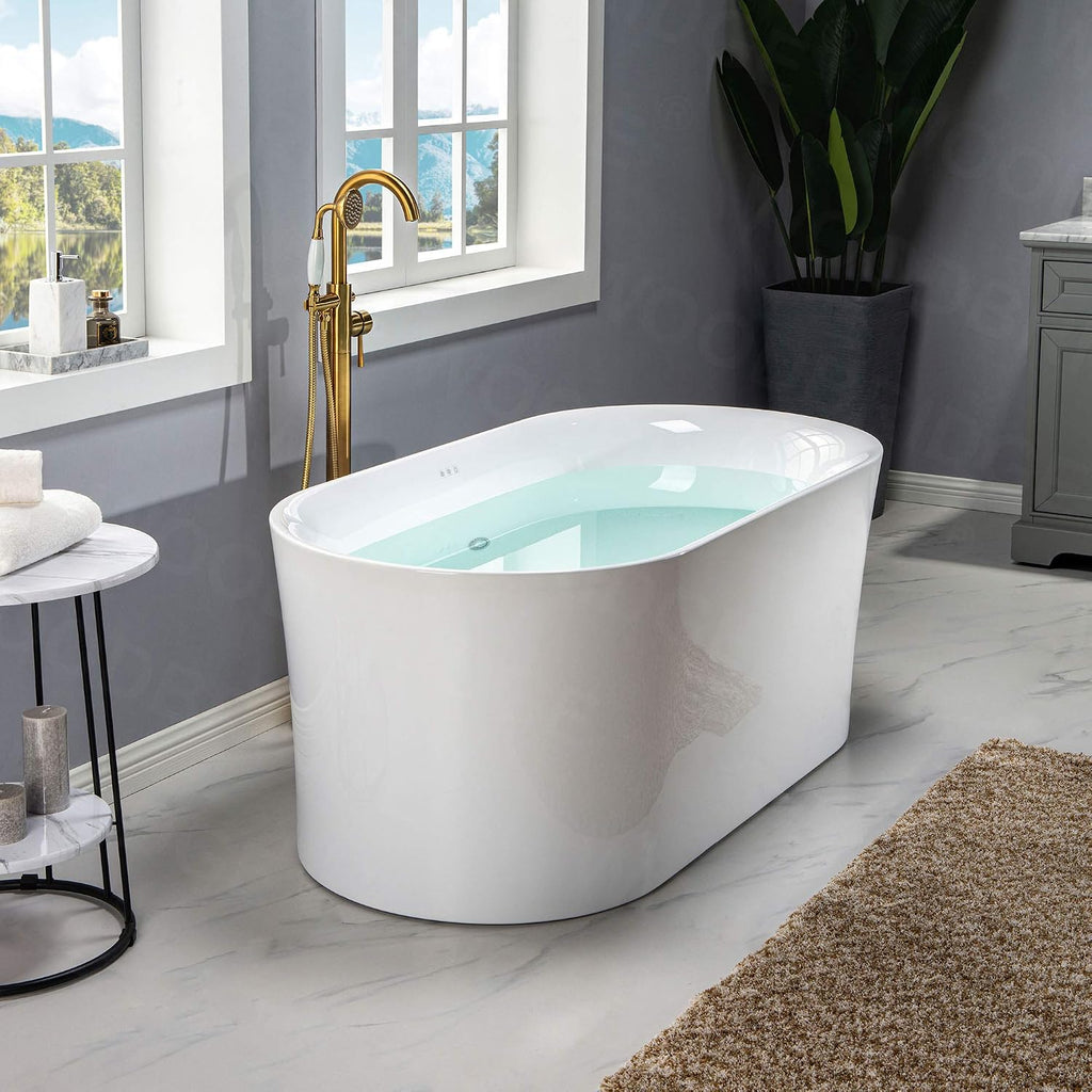 WOODBRIDGE 59' Air Bubble Acrylic Freestanding Bathtub Contemporary Soaking Tub, White Acrylic wirh Oil Rubbed Bronze Drain and Overflow,B0102-ORB
