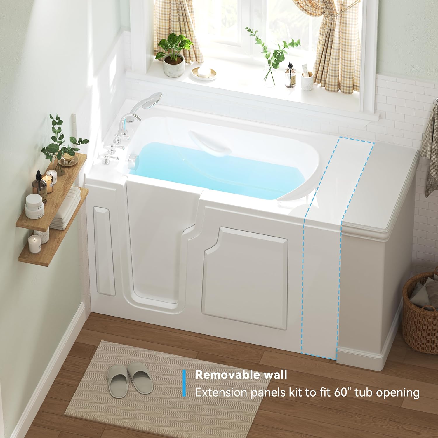 FerdY Floridian 52' x 30' Walk-in Bathtub with Left-Side Door Opening and Quick Fill and Drain System, Rectangular Soaking Bathtub in White
