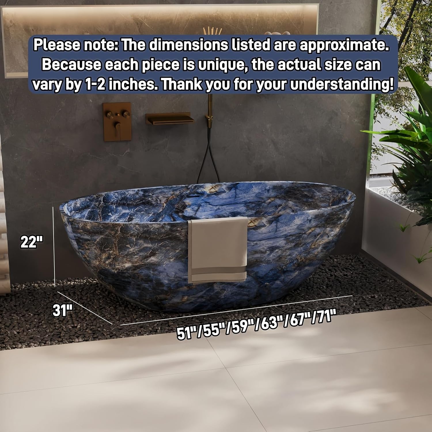 51' Edeyeu Freestanding Bathtub - Designer Solid Surface Bathtub Soaking Tub with Extra Deep Ergonomic Comfort, Luxury Color Statement Free Standing Tub Suitable, Green