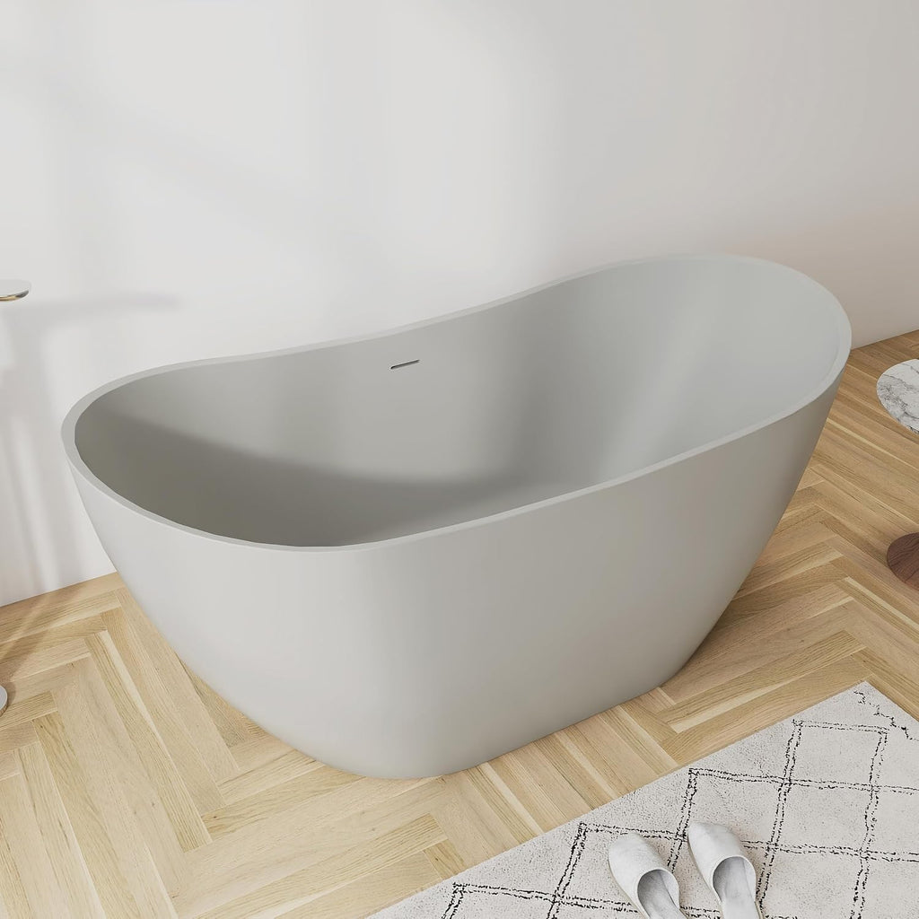 60'' Freestanding Khaki Acrylic Bathtub, Oval Soaking Tub