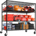 PrimeZone 55.5' W x 24' D x 80' H Heavy Duty Wire Storage Shelves with Wheels, 4 Tier Adjustable NSF Commercial Garage Shelving Unit, Rolling Metal Organizer Shelf Rack for Warehouse, Pantry, Black