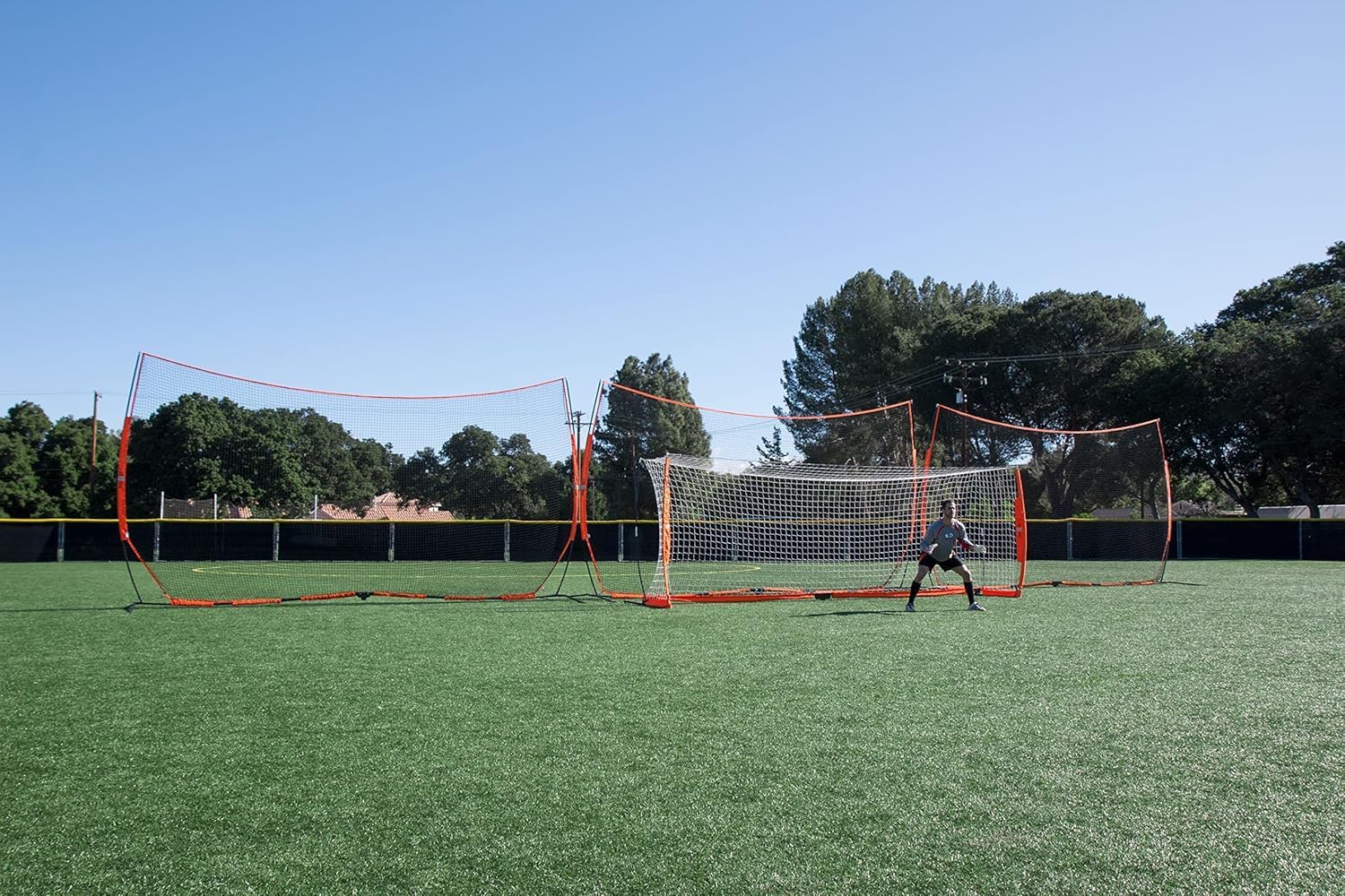 Bownet Big Barrier 21.6' x 11.6' Multi-Sport Backstop & Field Divider Net – Portable Safety Barrier for Soccer, Baseball, Softball & Lacrosse, Steel Frame, Fast Setup