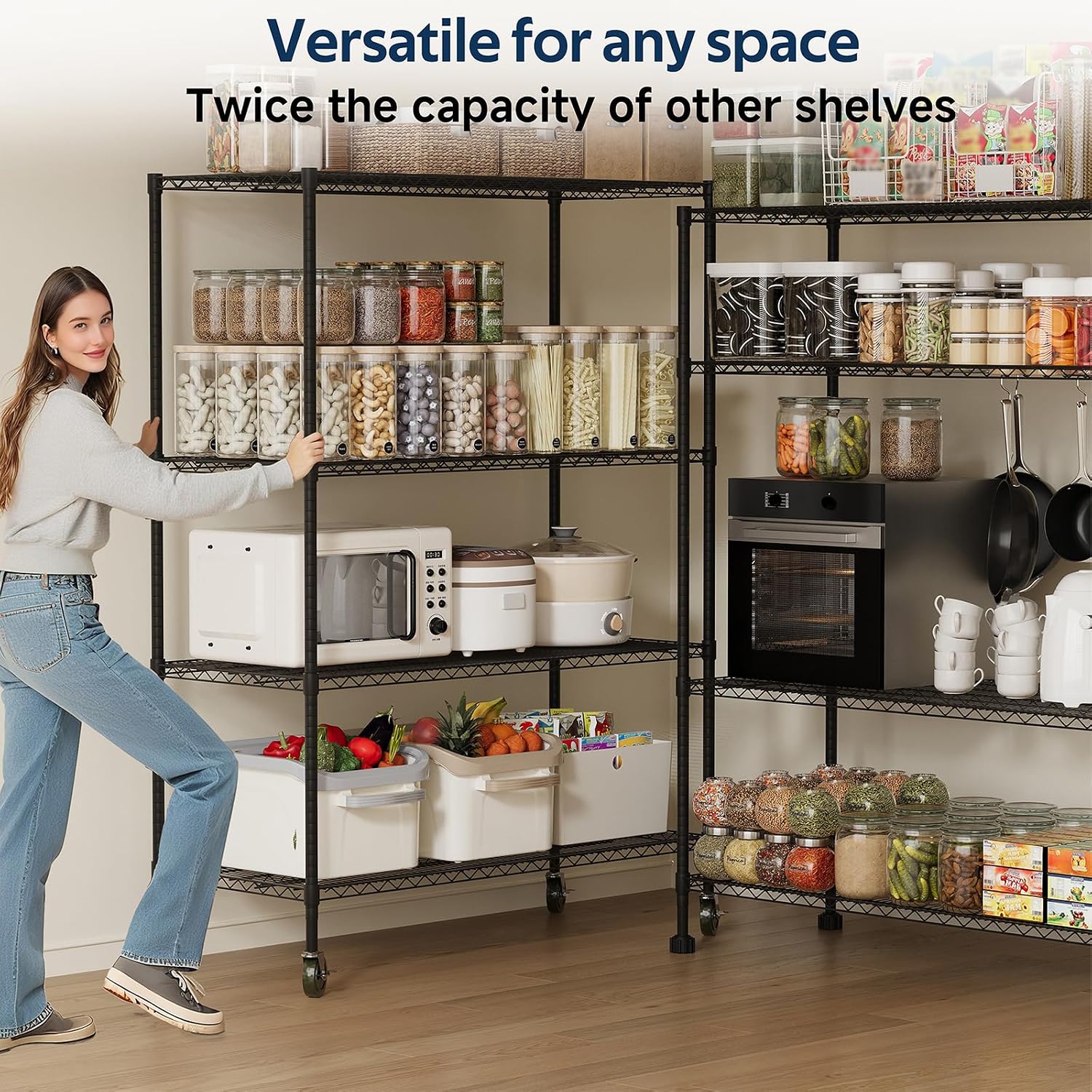 Whitmor 4 Tier Storage Shelves with Wheels, Heavy Duty Metal Shelving Unit, 625 lbs Capacity per Shelf, 2500 lbs Total for Kitchen, Garage, Plant, 55' L x 24' W x 72' H, Black