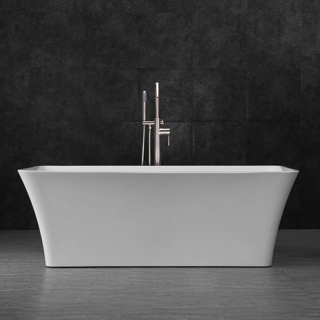 WOODBRIDGE 67' Acrylic Freestanding Bathtub Contemporary Soaking Tub, White Acrylic (Brushed Nickel Drain/Overflow),B-0004 -B/N-Drain &O