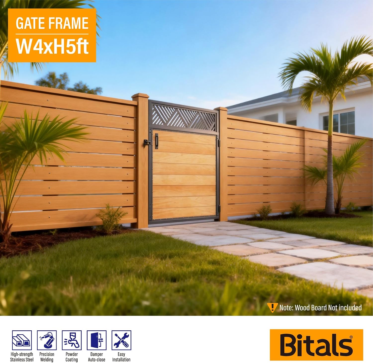 4x5FT Fence Gate Frame Kit 201 Stainless Steel Anti-Sag Heavy Duty Garden Gate Reinforcement Hardware, Left/Right Mount (No Panels Included)(46.78'W x 59.0'H)