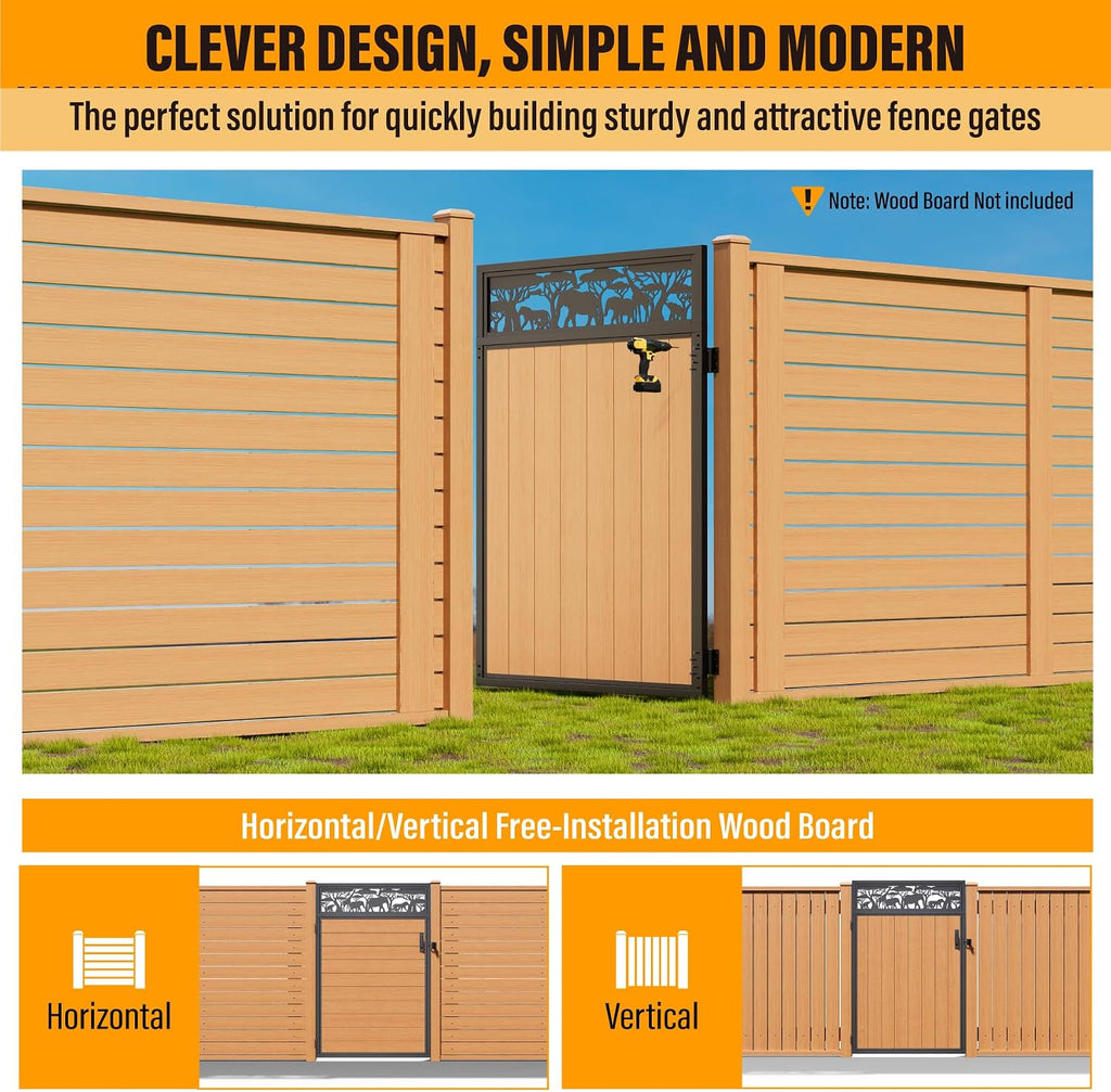 4x6FT Fence Gate Frame Kit 201 Stainless Steel Anti-Sag Heavy Duty Garden Gate Reinforcement Hardware, Left/Right Mount (No Panels Included)(46.78'W x 70.8'H)