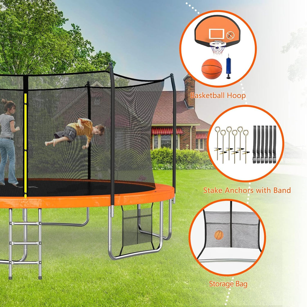 SKOK Trampoline for Kids,400LBS Outdoor Trampoline with Net-ASTM Approved Trampoline for Children and Adults