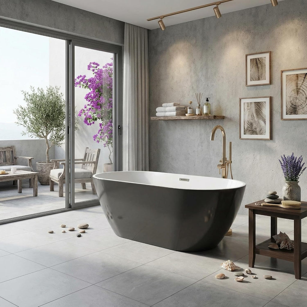 Freestanding Bathtub 59 inch, 59 inch Freestanding Bathtub Acrylic Stand Alone Tub with Overflow and Extendable Drain, Modern Soaking Tub for Home Bathroom