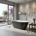 Freestanding Bathtub 59 inch, 59 inch Freestanding Bathtub Acrylic Stand Alone Tub with Overflow and Extendable Drain, Modern Soaking Tub for Home Bathroom