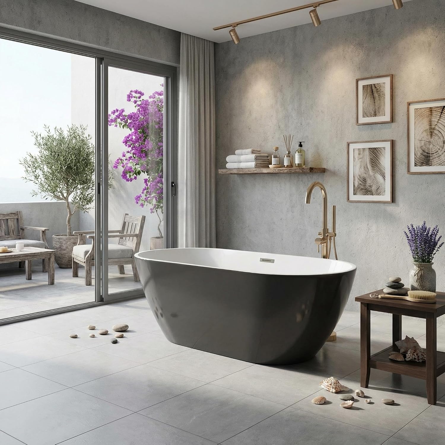 Freestanding Bathtub 59 inch, 59 inch Freestanding Bathtub Acrylic Stand Alone Tub with Overflow and Extendable Drain, Modern Soaking Tub for Home Bathroom
