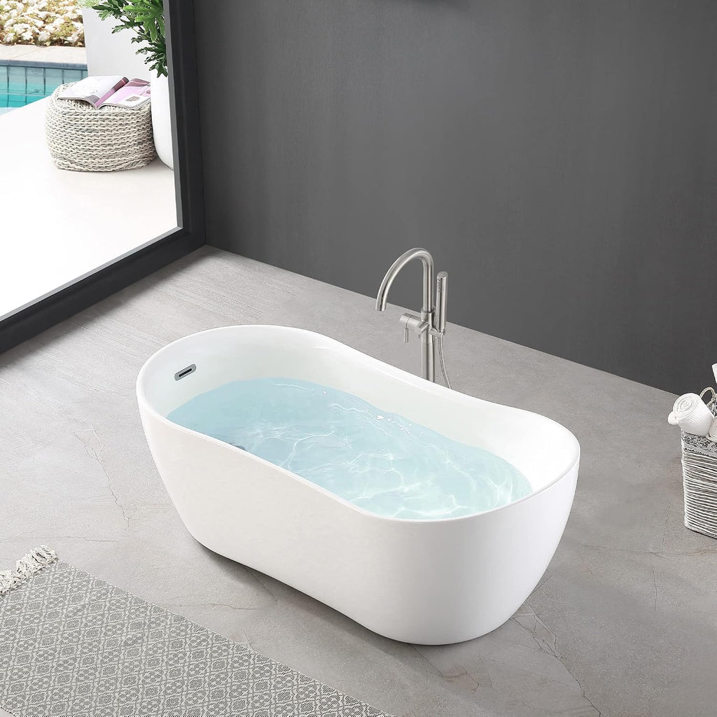 OVE Decors Isaac 58 in. Seamless White Acrylic Freestanding Slipper Bathtub