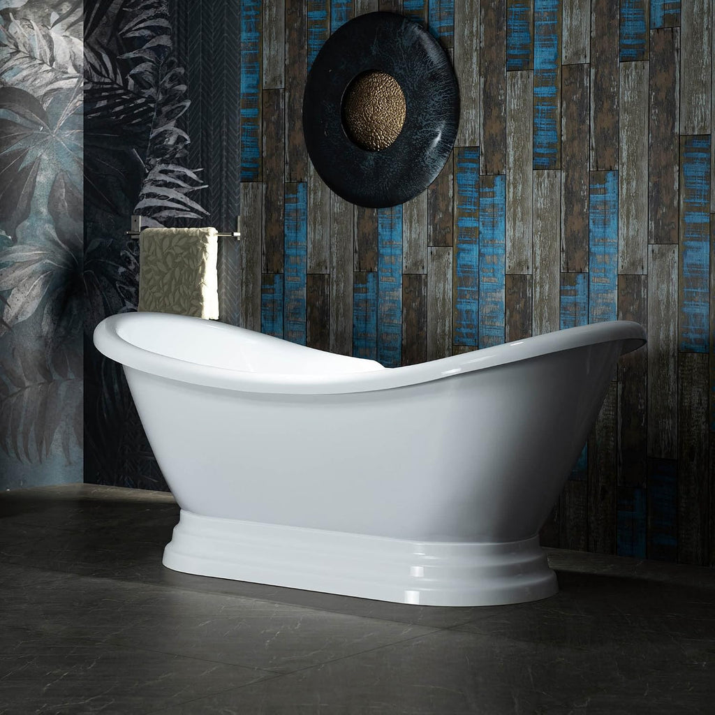 WOODBRIDGE 69 1/4' Acrylic Freestanding Bathtub Contemporary Soaking Tub, White Acrylic,Brushed Nickel Drain/Overflow