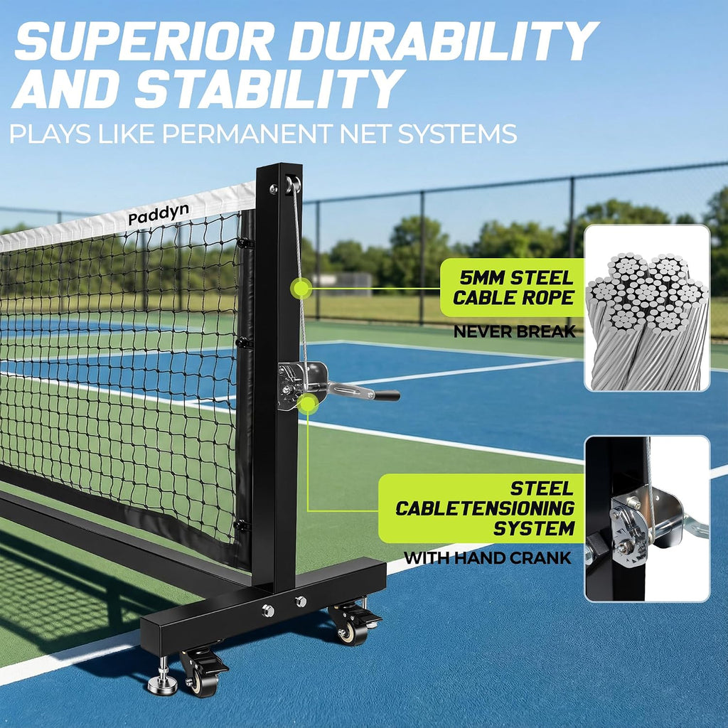 Pickleball Net Portable Outdoor with Wheels-22FT Pro Tournament Pickle Ball Net with Steel Cable Tensioning System,124LBS Heavy-Duty Pickleball net for Driveway/Backyard/Club/School