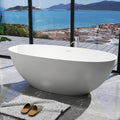 Zevemomo 65 Inch Stone Resin Freestanding Bathtub, Modern Oval Soaking Bathtubs Tubs, Contemporary Solid Surface Bathtubs with Overflow and Pop-up Drain, Matte White