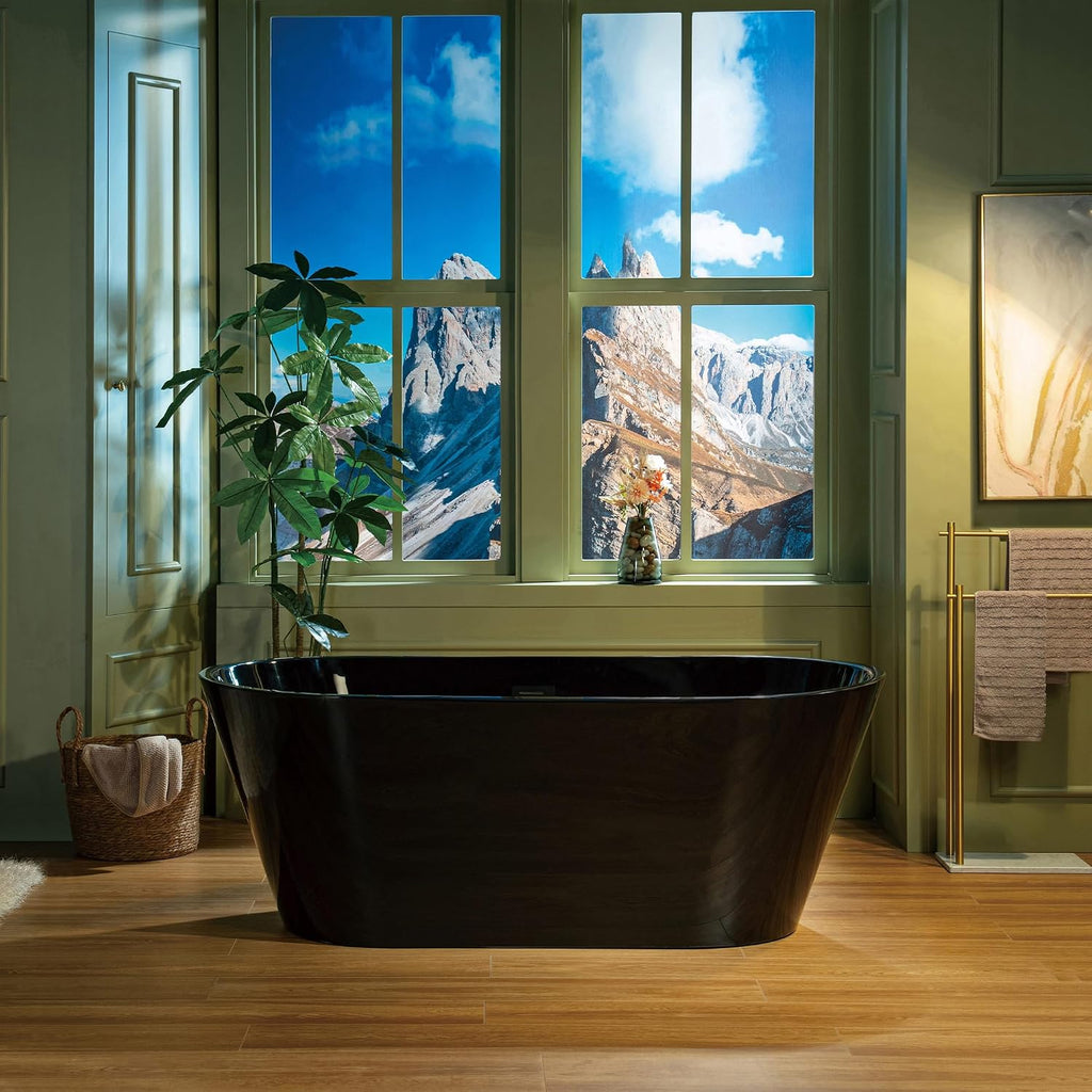 WOODBRIDGE 59' L x 29-1/2' W Freestanding Contemporary Soaking Bathtub with Matte Black Drain & Overflow, Black, B8814-MB