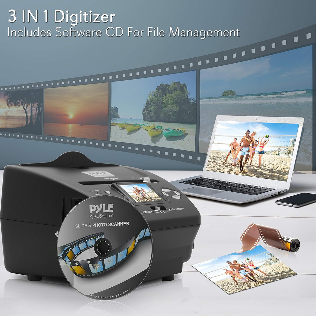Pyle Digital 3-in-1 Photo, Slide and Film Scanner - Convert 35mm Film Negatives & Slides - With HD 5.1 MP - Digital LCD Screen, Easy to Use