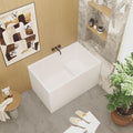 43' Acrylic Freestanding Bathtub with seat: rectangle Shape, Gloss White, Chrome Overflow Pop Up Drain