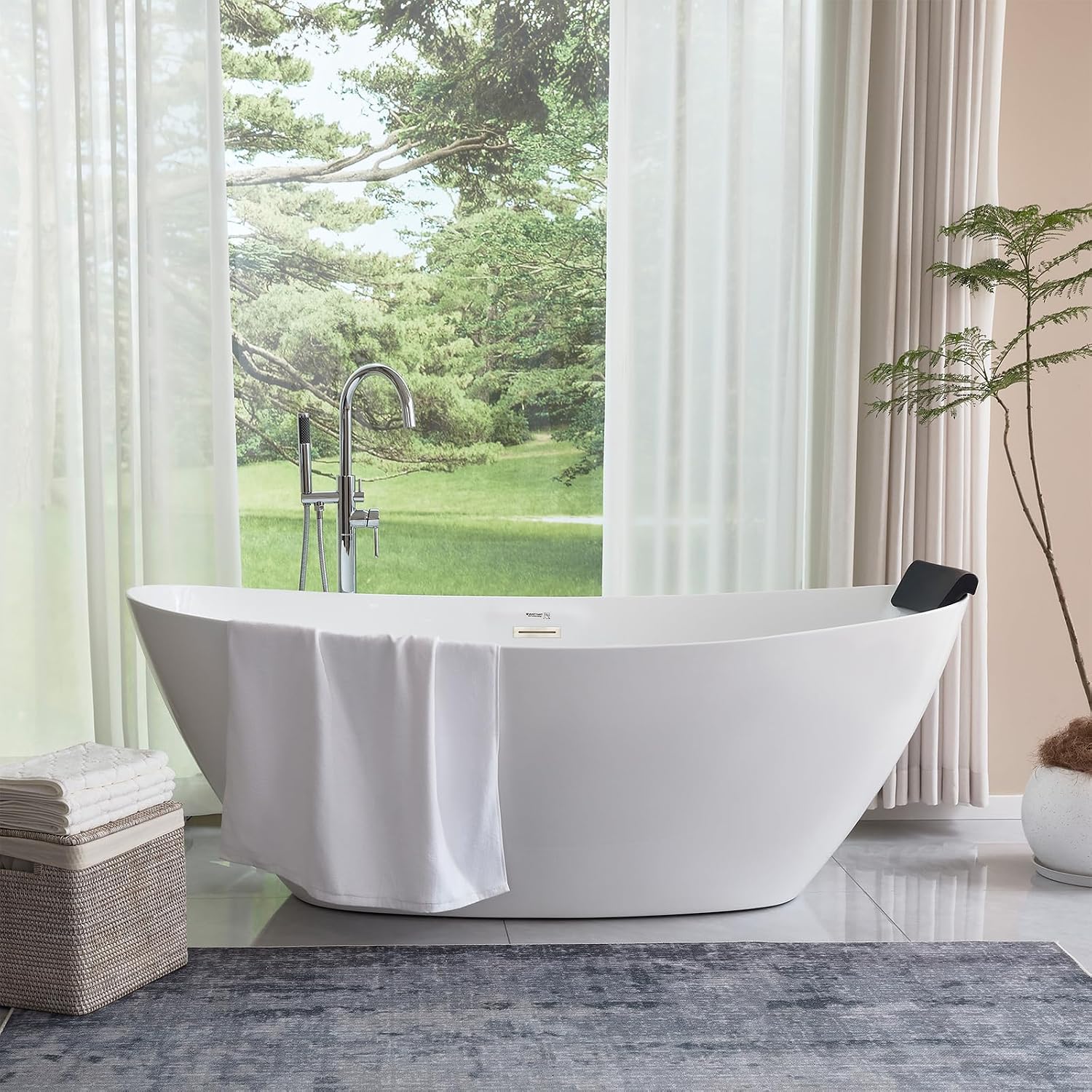 HomeBeyond 71 Inch Free Standing Bathtub | Acrylic Freestanding Bathtub Soaking Tub, Modern Bathroom Stand Alone Tub Suitable for 1-2 Person Bathing, with Pop-up Drain Overflow