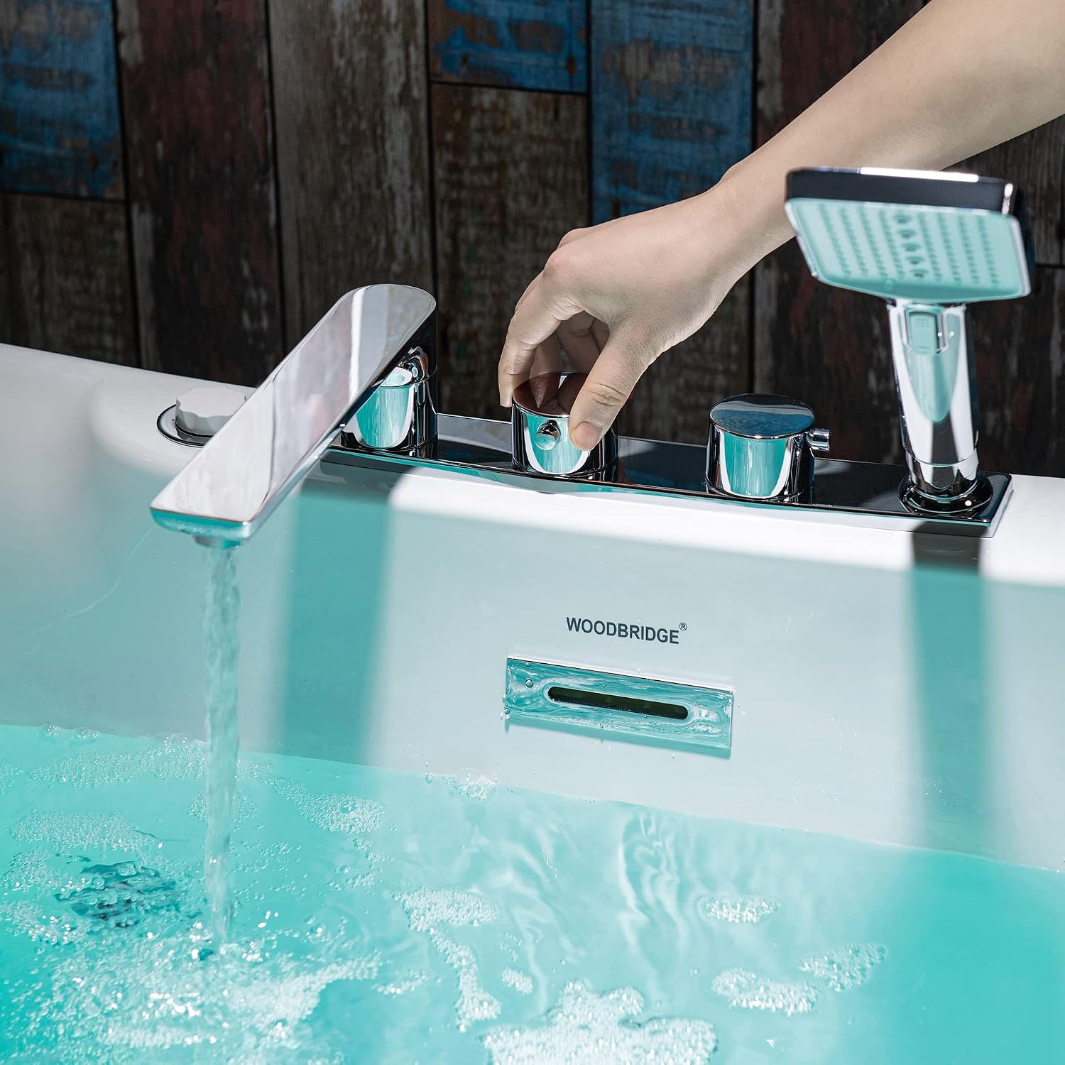 WOODBRIDGE 72' x 35-3/8' Whirlpool Water Jetted and Air Bubble Freestanding Heated Soaking Combination Bathtub wirh LED control panel and Faucet,BJ-400+F0041