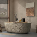68' Edeyeu Freestanding Bathtub - Modern Solid Surface Bathtub Soaker Tub with Extra Deep Design, Durable One-Piece Stand Alone Tub for Spa-Like Soaking Experience, with Drain rock color