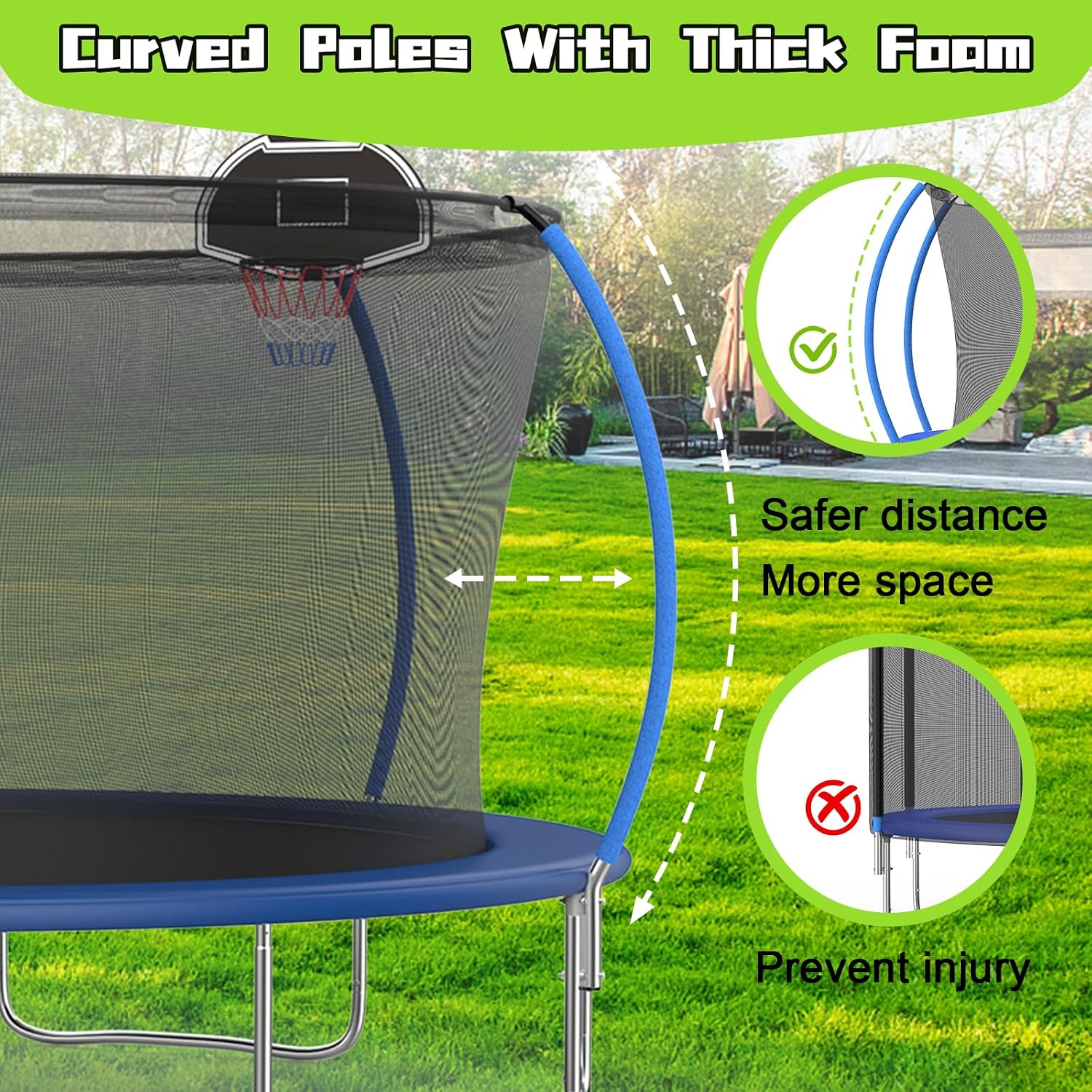 Tranpoline 10FT 12FT 14FT 16FT Tranpoline for Kids with Safety Enclosure Net Recreational Tranpoline for Adults ASTM Approval Backyard Outdoor Tranpoline with Basketball Hoop