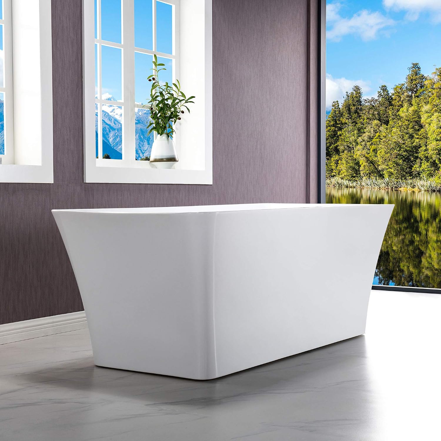 WOODBRIDGE 59'Freestanding White Acylic Soaking Bathtub with Chrome Drain and Overflow,BTA1509 -C-Drain &O