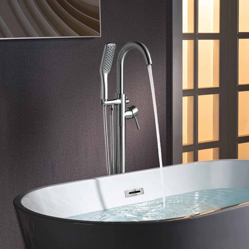 WOODBRIDGE High Flow Rate 8 GPM Freestanding Tub Filler Faucet with Hand Shower, Chrome,F0024CHSQ