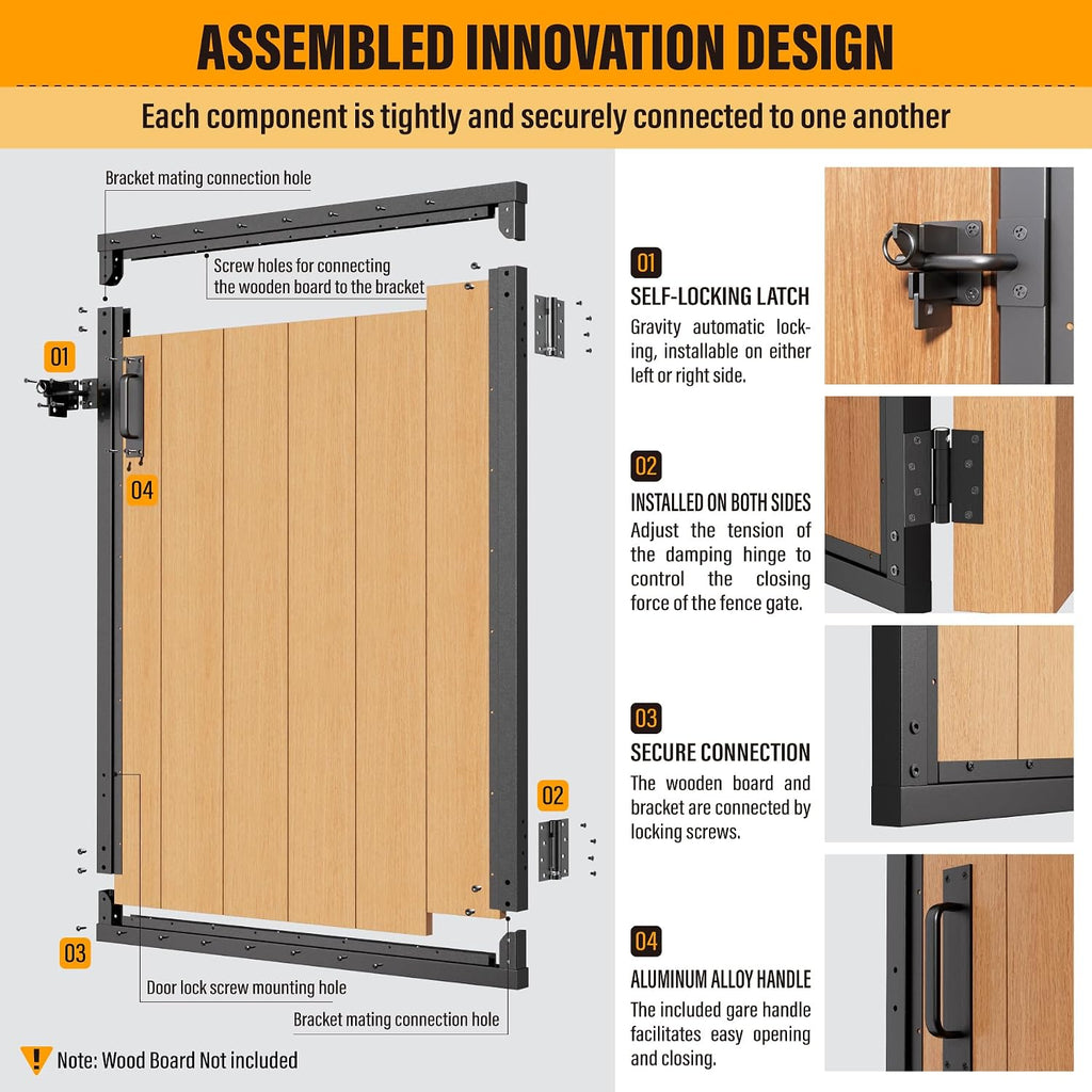 3x4FT Fence Gate Frame Kit 201 Stainless Steel Anti-Sag Heavy Duty Garden Gate Reinforcement Hardware, Left/Right Mount (No Panels Included) (34.8'W x 47.2'H)