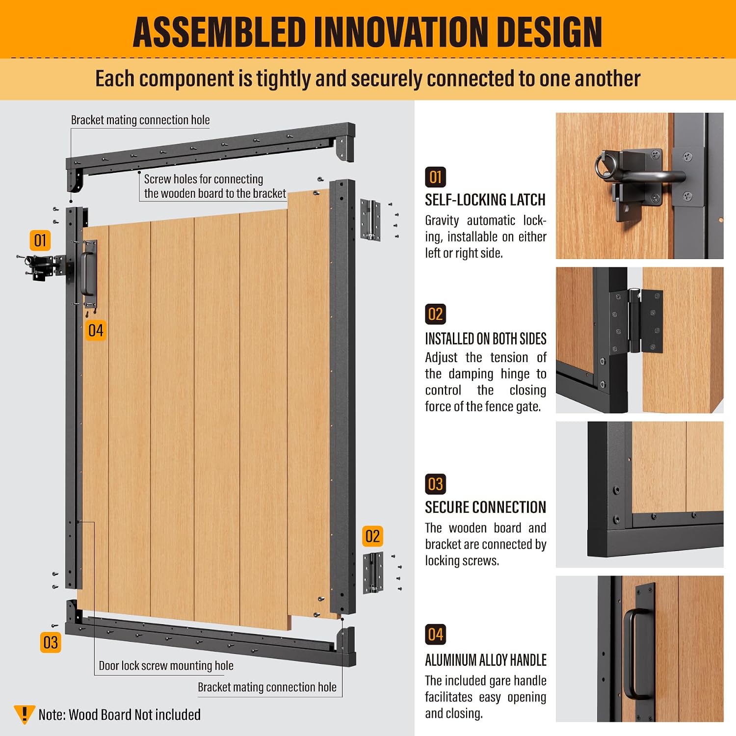 3x4FT Fence Gate Frame Kit 201 Stainless Steel Anti-Sag Heavy Duty Garden Gate Reinforcement Hardware, Left/Right Mount (No Panels Included) (34.8'W x 47.2'H)