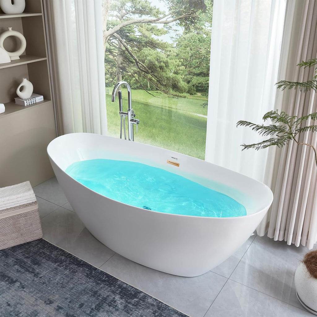 HomeBeyond 71 Inch Free Standing Bathtub | Acrylic Freestanding Bathtub Soaking Tub, Modern Bathroom Stand Alone Tub Suitable for 1-2 Person Bathing, with Pop-up Drain Overflow