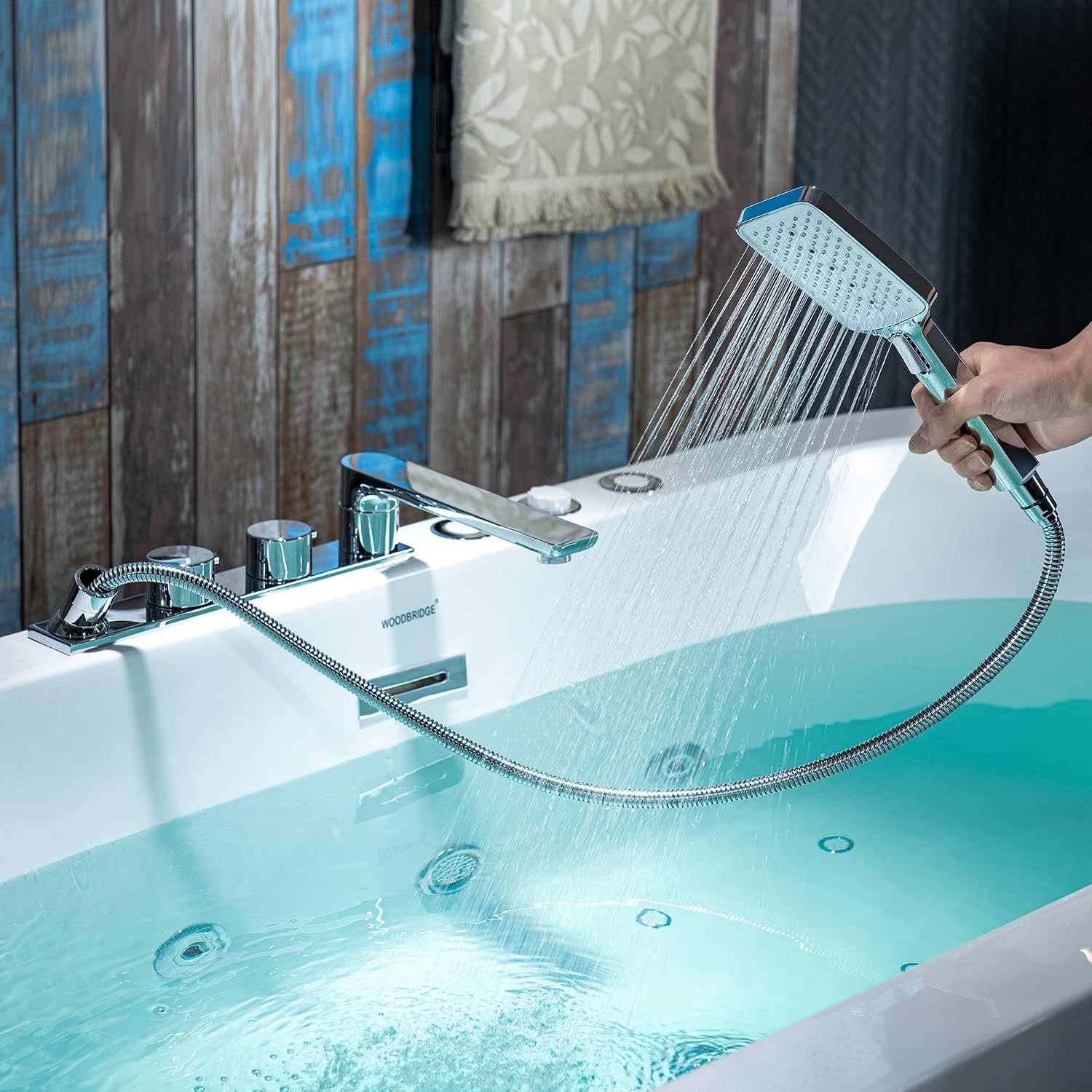 WOODBRIDGE 66-1/2' x 31-7/8' Whirlpool Water Jetted and Air Bubble Freestanding Heated Soaking Combination Bathtub with Faucet,BJ-200+F0041