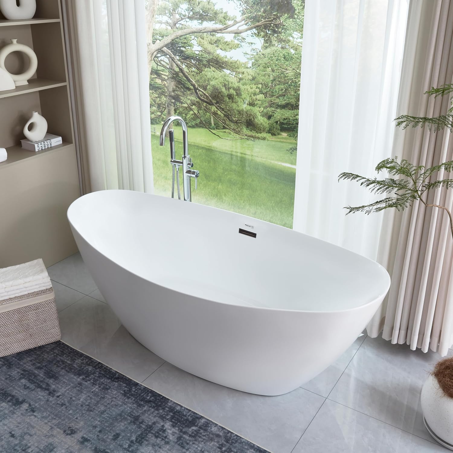 HomeBeyond 71 Inch Free Standing Bathtub | Acrylic Freestanding Bathtub Soaking Tub, Modern Bathroom Stand Alone Tub Suitable for 1-2 Person Bathing, with Pop-up Drain Overflow