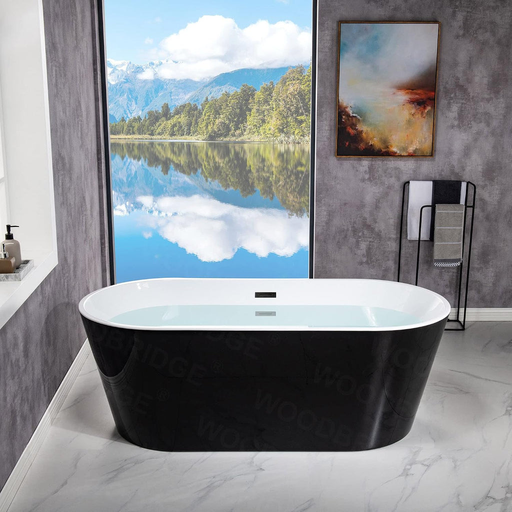 WOODBRIDGE 67' Acrylic Freestanding Bathtub Contemporary Soaking Tub, Black Acrylic(Matte Black Drain/Overflow),BTA1813-MB