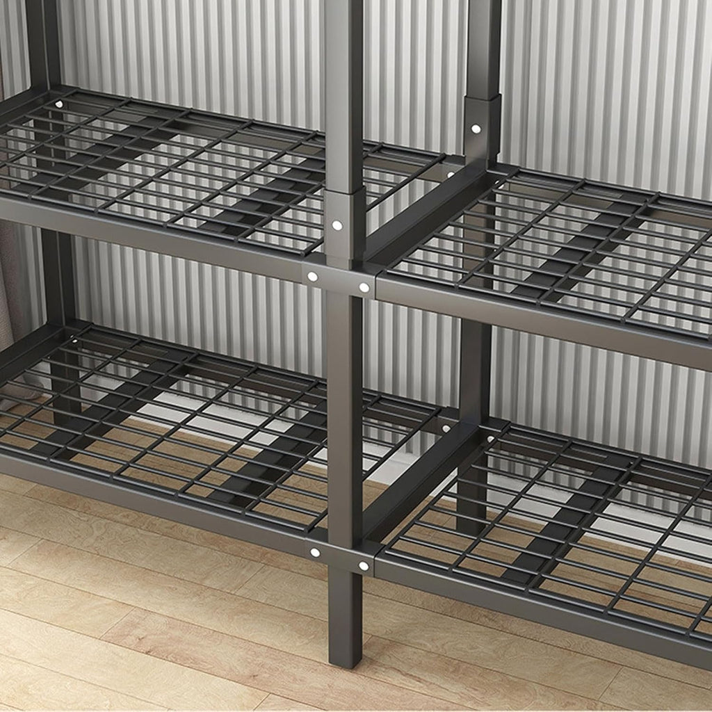 Portable Iron Rack Wardrobe Closet Rack - Large Capacity Floor Hanger, Heavy-Duty Foldable Garment Rack, 1100lbs, With Cover Wardrobe Clothes Organizer System, For Bedroom/corridor/entrance(B,168*50*1