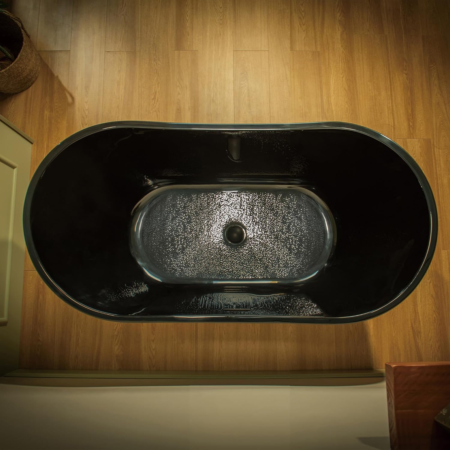 WOODBRIDGE 59' L x 28-3/4' W Freestanding Contemporary Soaking Bathtub with Matte Black Drain & Overflow, Black, B8811-MB