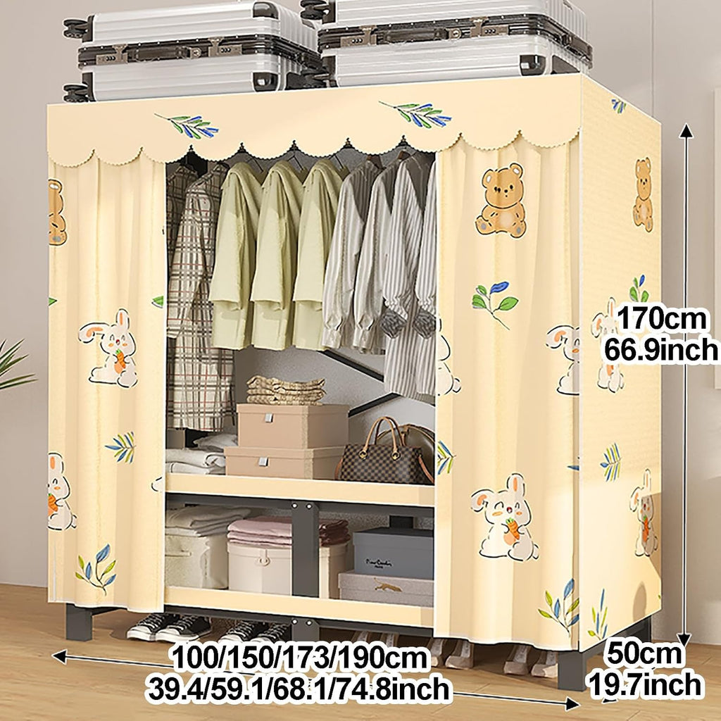Heavy Duty Foldable Portable Wardrobe Closet With Cover, Reestanding Metal Clothing Rack, Garment Rack For Hanging Clothes, Armoire Storage(170x50x100cm)