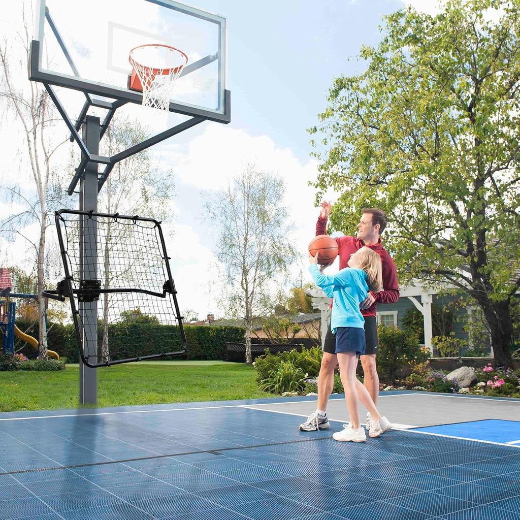 Basketball Return Attachment for Hoop - 40'x40' Rebound Net with Adjustable 3 Angles - Fits 2'-6' Round/Square Goal Poles - Multi-Sport Trainer for Basketball Baseball Soccer