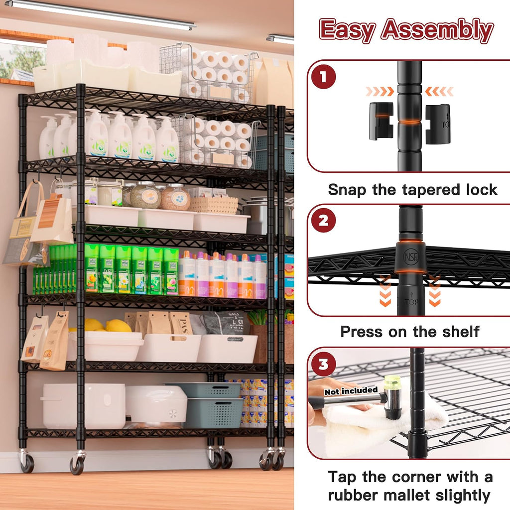 PrimeZone 6 Tier Wire Shelving with Wheels 79''H 1500lbs Storage Shelves NSF Certified Heavy Duty Steel Metal Shelf Adjustable Rolling Rack Kitchen Garage Closet Pantry Laundry 79''HX36''WX16''D 3Pcs