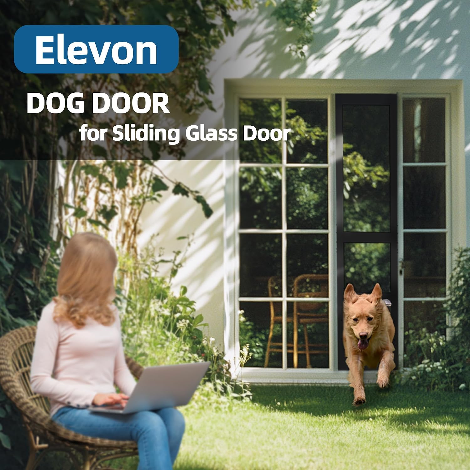Elevon Dog Door for Sliding Glass Door, Doggie Door Insert with Magnetic Closing Latch Plate, Adjustable Height 83'-91' Slider Height, Patio Pets Door for Dogs, No-Cut Install, Black