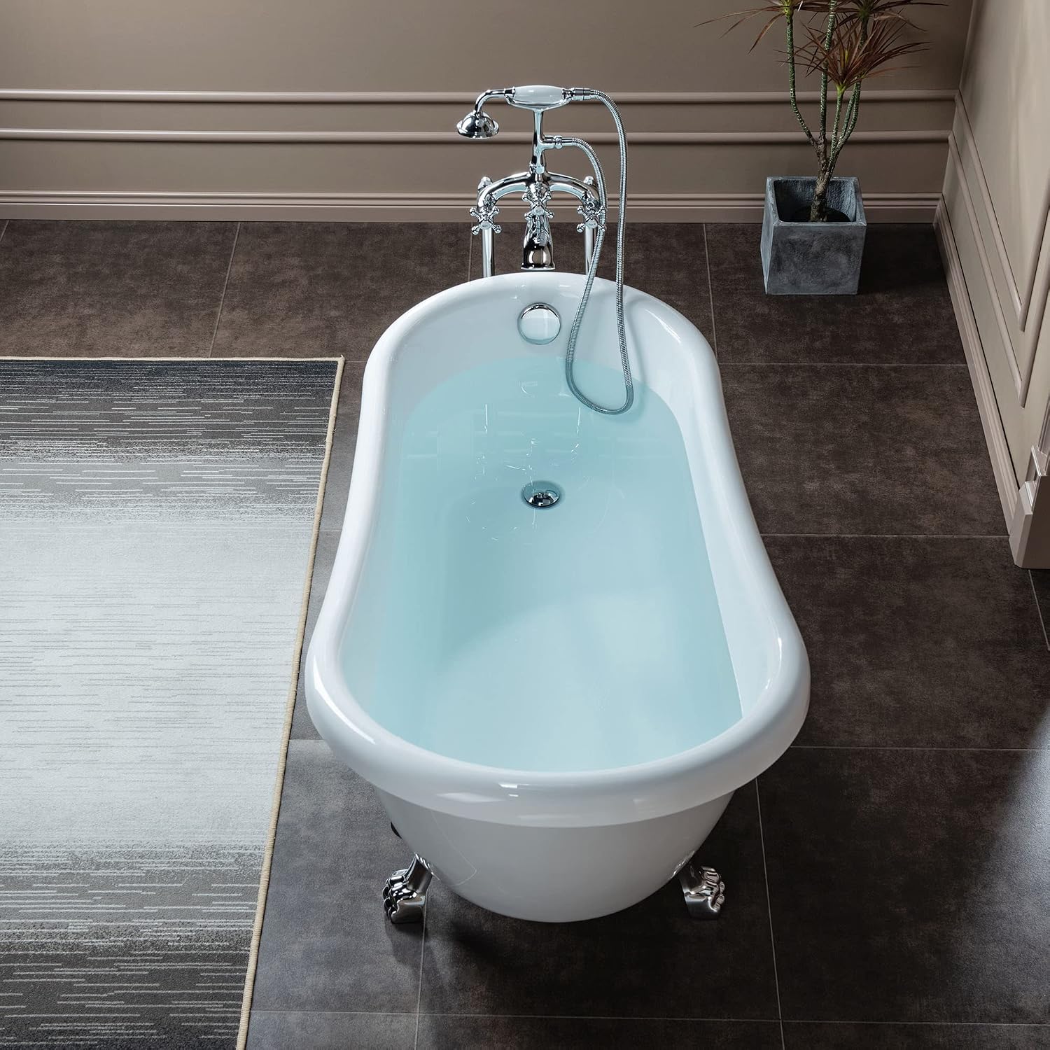 WOODBRIDGE 54' Heavy Duty Acrylic Slipper Clawfoot Bath Tub with Chrome Feet + Drain &Overflow +Chrome-Faucet