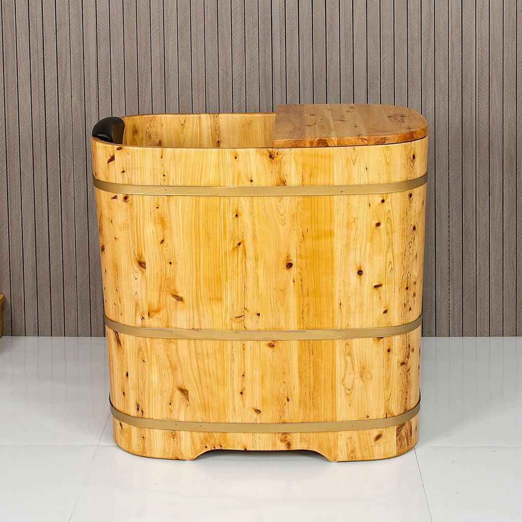 With Lid Japanese Soaking Tub Handcrafted Cedar Freestanding Wooden Bathtub Deep Soaking Tub Small Bathroom Tub Space Saving and Easy to Move STB03901 34' Hot Tub