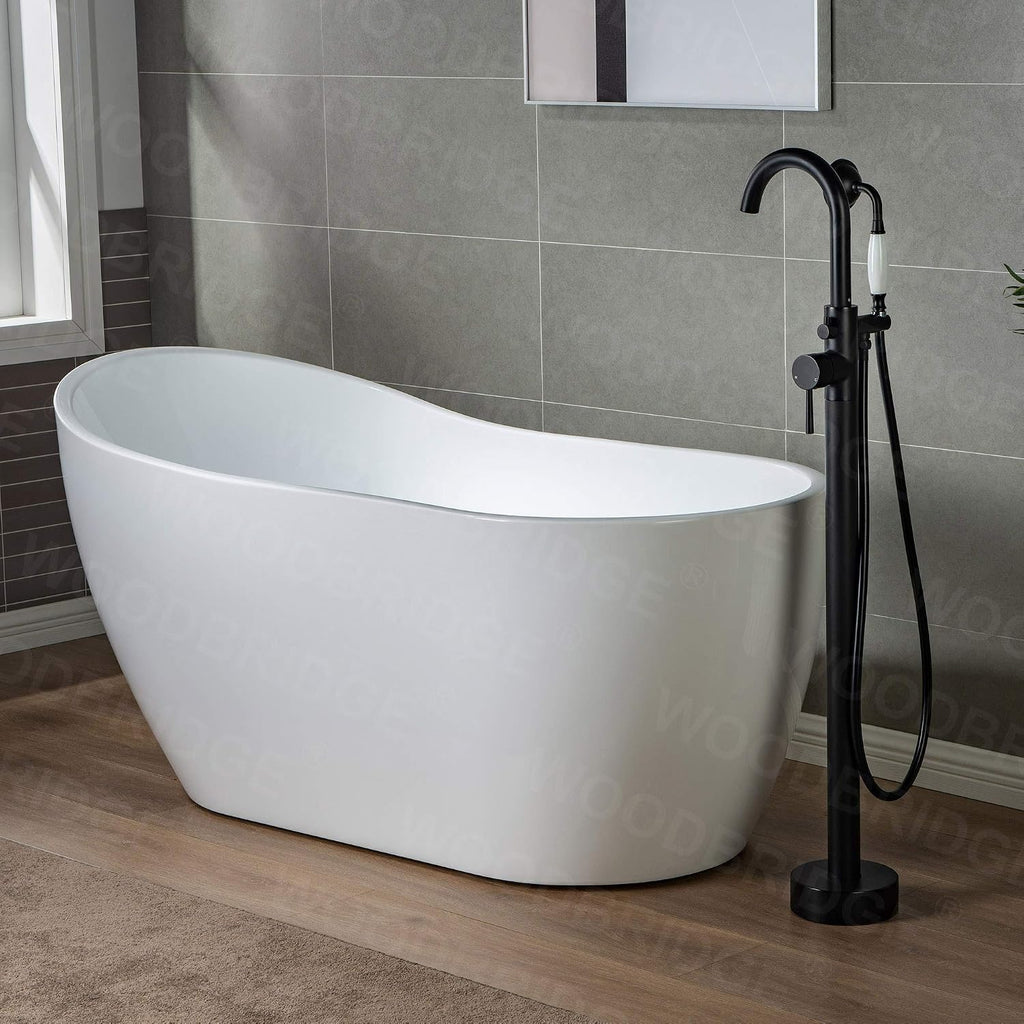 WOODBRIDGE WOODBRIDGEE Contemporary Single Handle Floor Mount Freestanding Tub Filler Faucet with Hand Shower in (Matte Black) Finish,F0006-MBVT