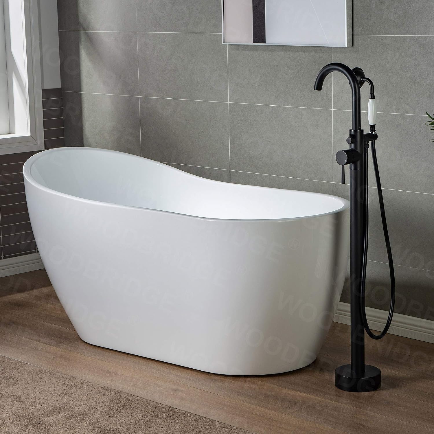 WOODBRIDGE WOODBRIDGEE Contemporary Single Handle Floor Mount Freestanding Tub Filler Faucet with Hand Shower in (Matte Black) Finish,F0006-MBVT