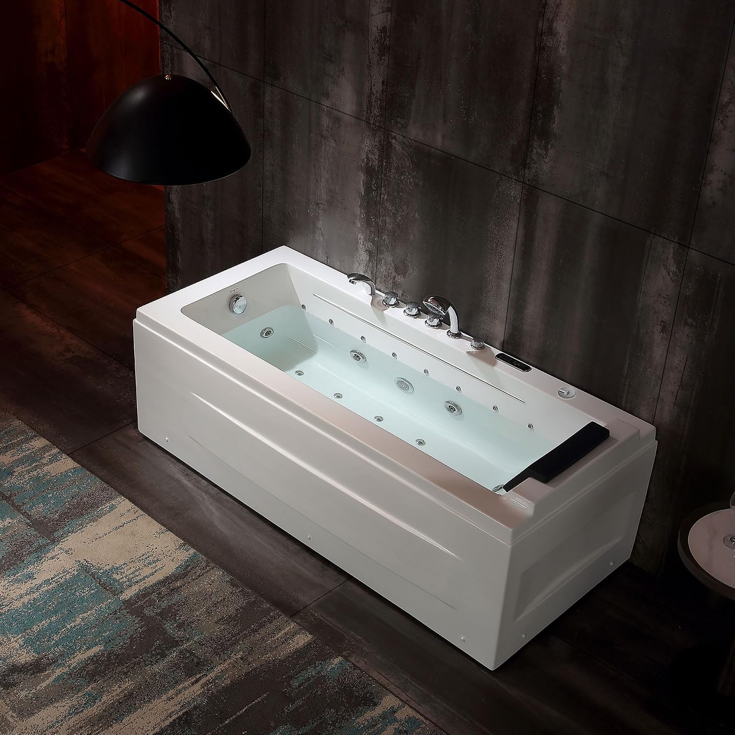 Empava Acrylic Whirlpool Bathtub, 67' Jetted Tub with Heater, Hydro Massage & Chromatherapy, White Modern Freestanding Jetted Air Bathtub